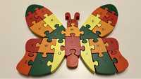 Klocki puzzle drewniane dla dzieci MOTYL nauka liter i cyfr