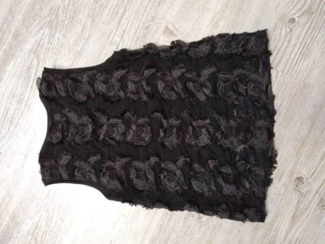 H&M XS 34 top bluzka z siatką w kwiaty czarna sitko koronka koronkowa