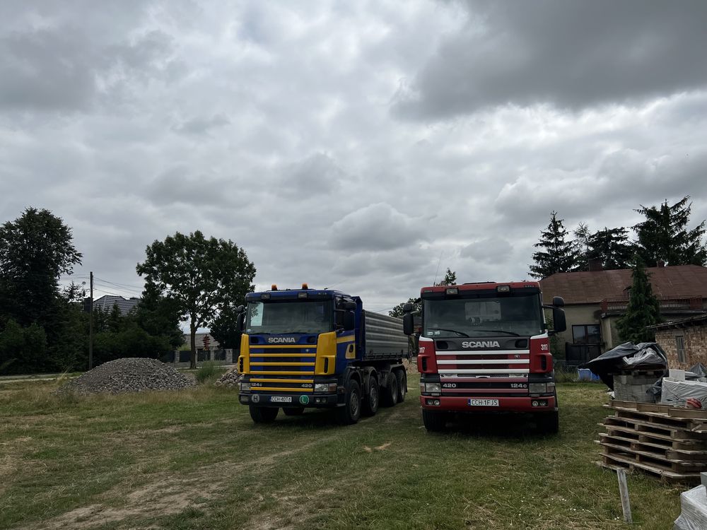 Prace ziemne transport czteroośką 20 ton  kruszywa, piasek żwir,