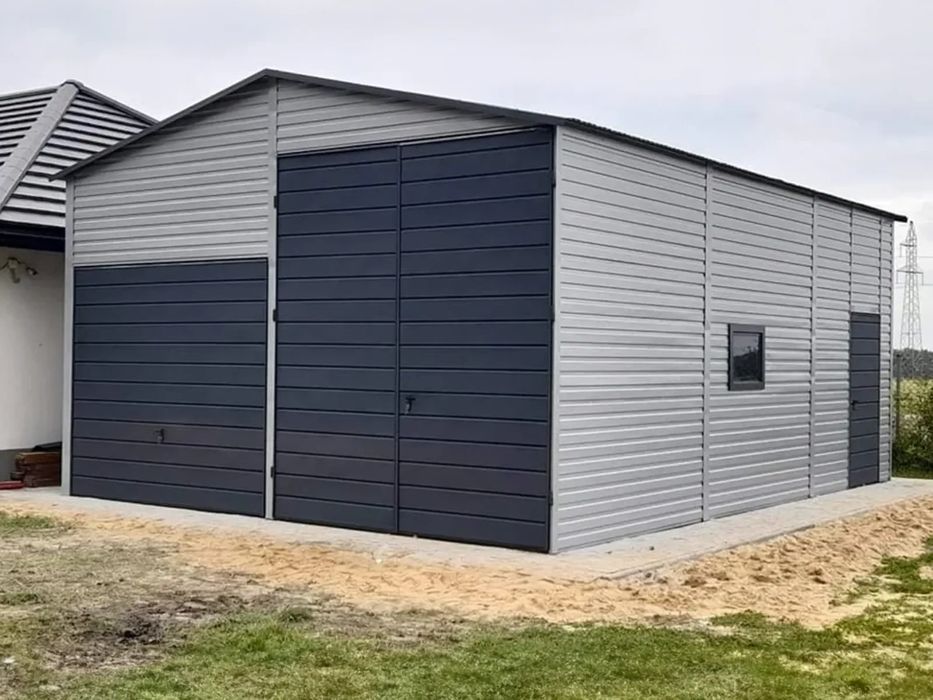 Hala stalowa 6x8 m - Dach dwuspadowy, Bramy dwuskrzydłowa i uchylna, A