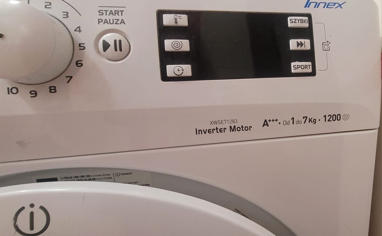 Pralka Indesit KLASA A+++ 7 kg załadunku 1200 obr./min
