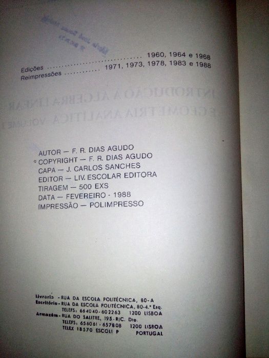 Introdução à Álgebra Linear e Geometria AnalíticaI-F.R.DIAS AGUDO