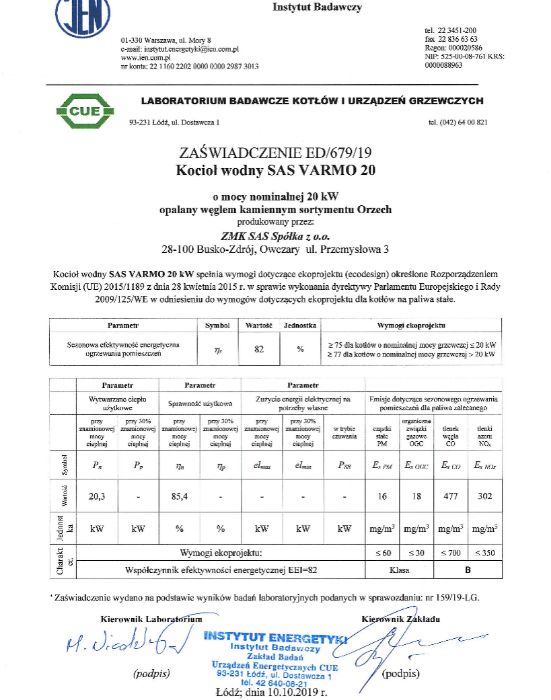 Kocioł, piec SAS VARMO 20 kW - zasypowy / tradycyjny 5 Klasa Ecodesign