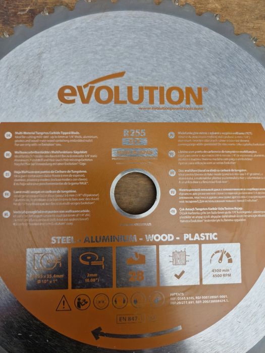 Універсальне пильне полотно, диск, круг EVOLUTION 255 мм 28T TCT Англі
