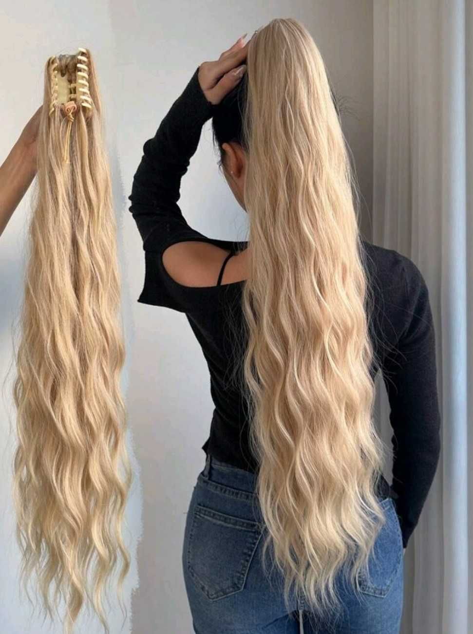 -50% Kucyk Blond Super Włosy Naturalny Wygląd Klamra doczepy peruka