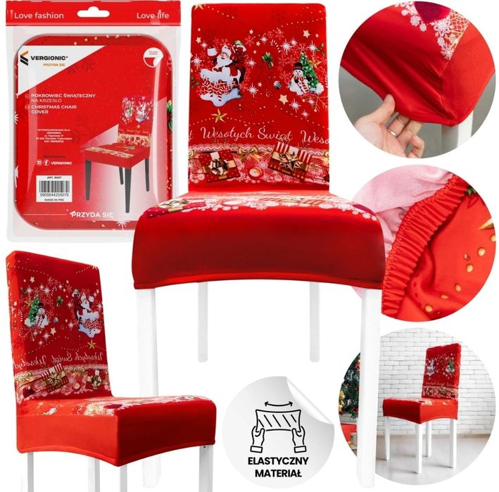 Pokrowce na krzesła świąteczne elastyczne dekoracja 8x