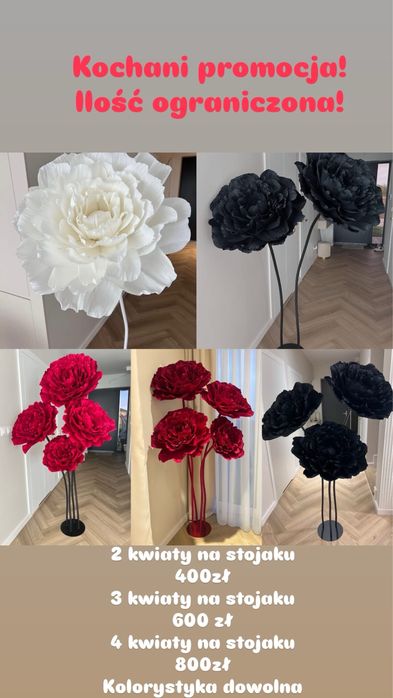 Kwiaty giganty peonie ślub urodziny kwiaty z krepy