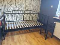 Łóżko metalowe czarny-mat z stolikiem nocnym
