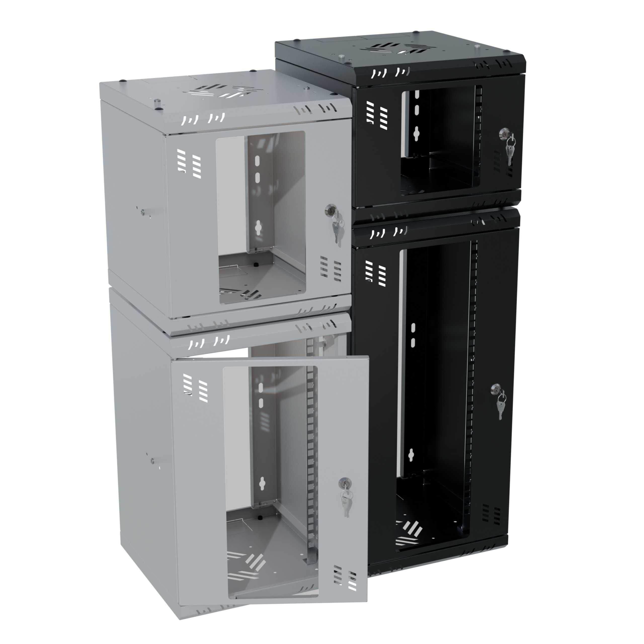 Szafa Serwerowa Wisząca RACK 10" 4U 300mm Szklane Drzwi Szara Stalflex