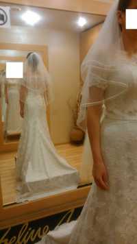 suknia ślubna, r.38, ecru, syrena koronka