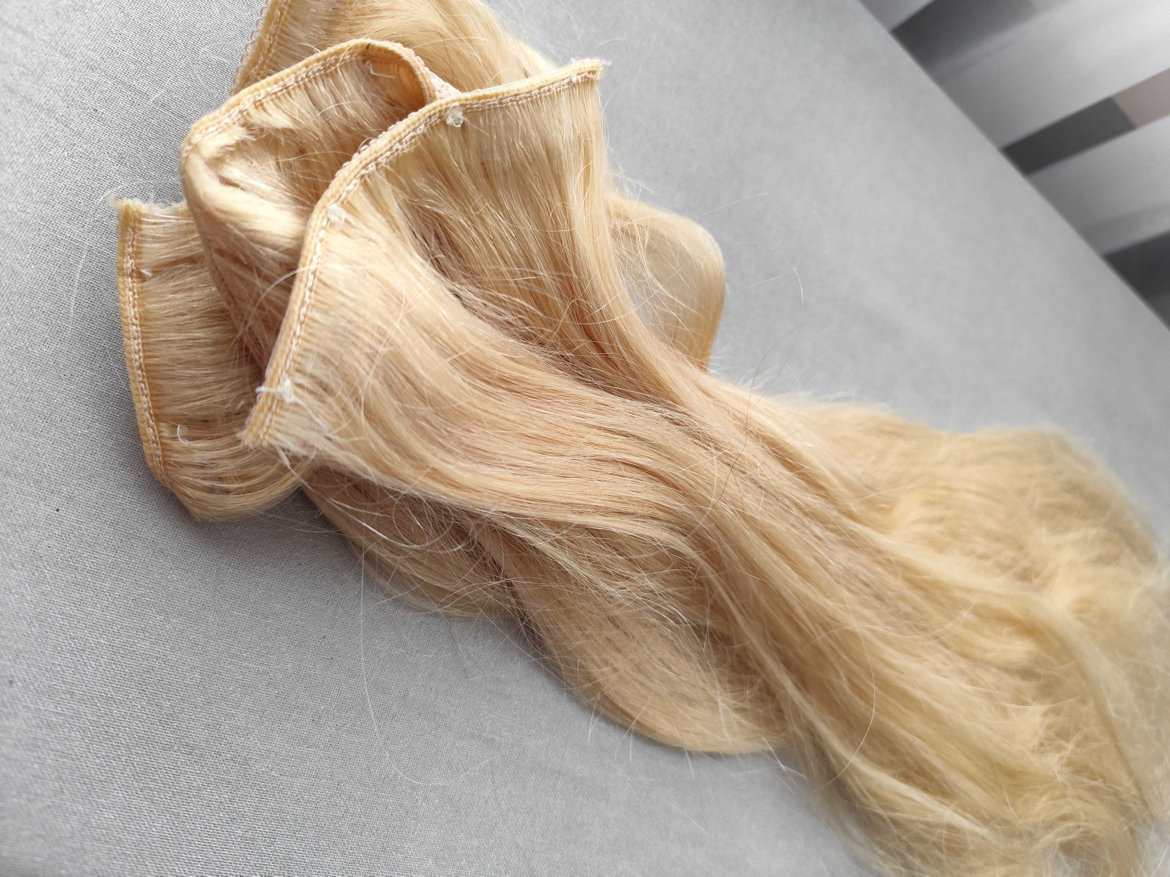 Włosy naturalne doczepiane jasny blond na spinkach 95 g 45 cm zestaw