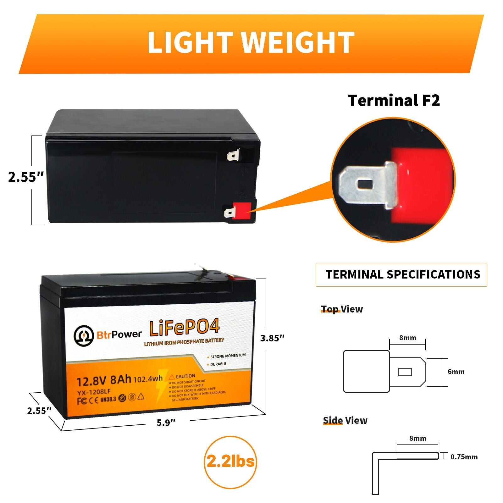 Аккумулятор Lifepo4 12V 8Ah для ИБП