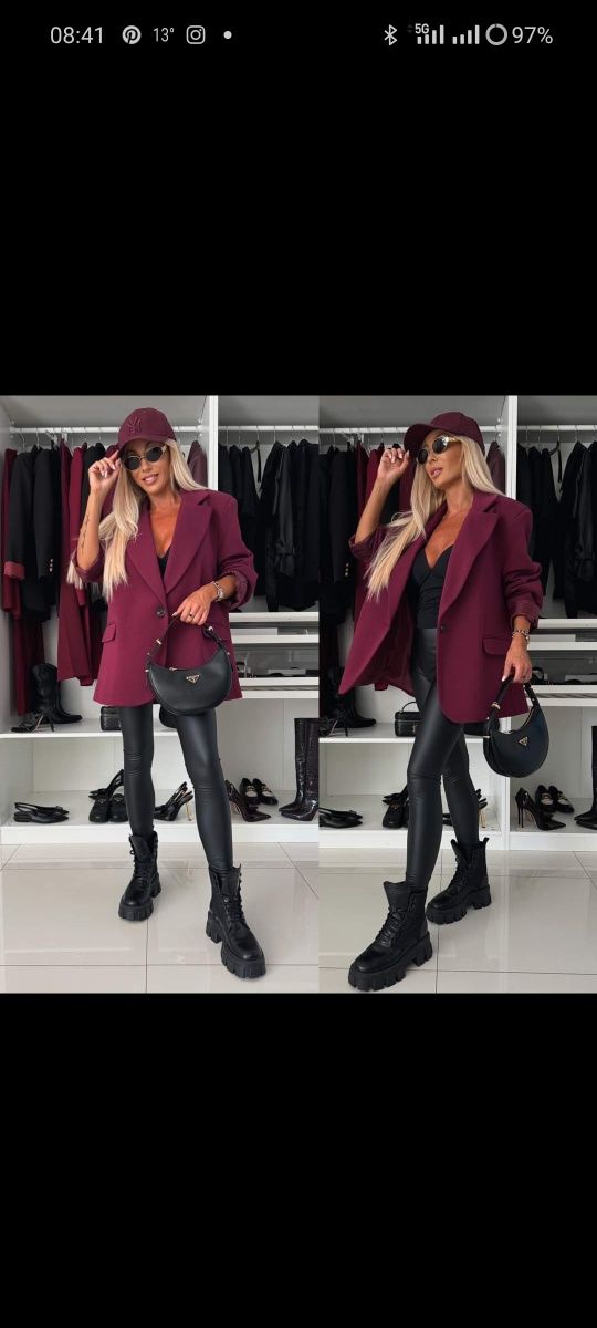 Bordowa marynarka oversize