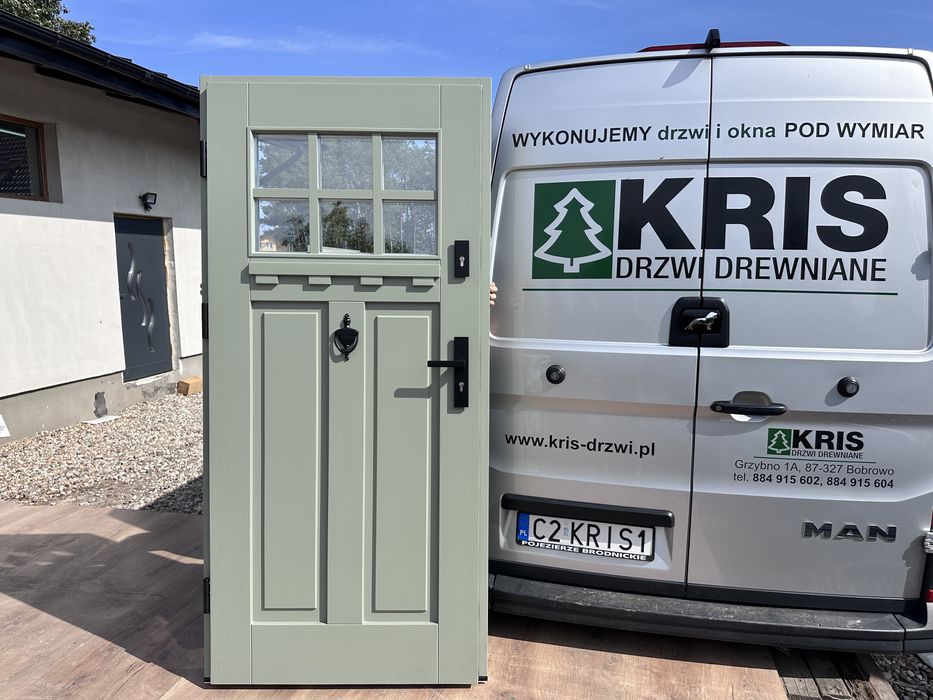 Drzwi zewnętrzne drewniane Amerykańskie zielone Dostawa Polska