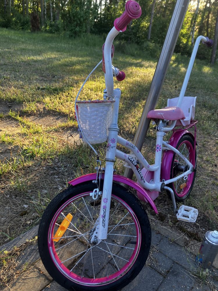 Rower rowerek 16 cali dla dziewczynki do nauki metalowy drążek do prow