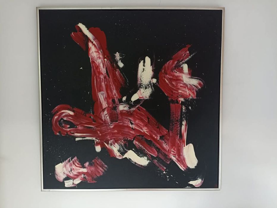 Duży obraz abstrakcja 103/103 na czarnym tle w srebrnej ramie