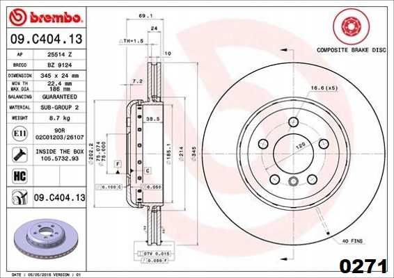 Brembo 09.C404.13 Tarcza hamulcowa TYŁ BMW 5 6 7 komplet