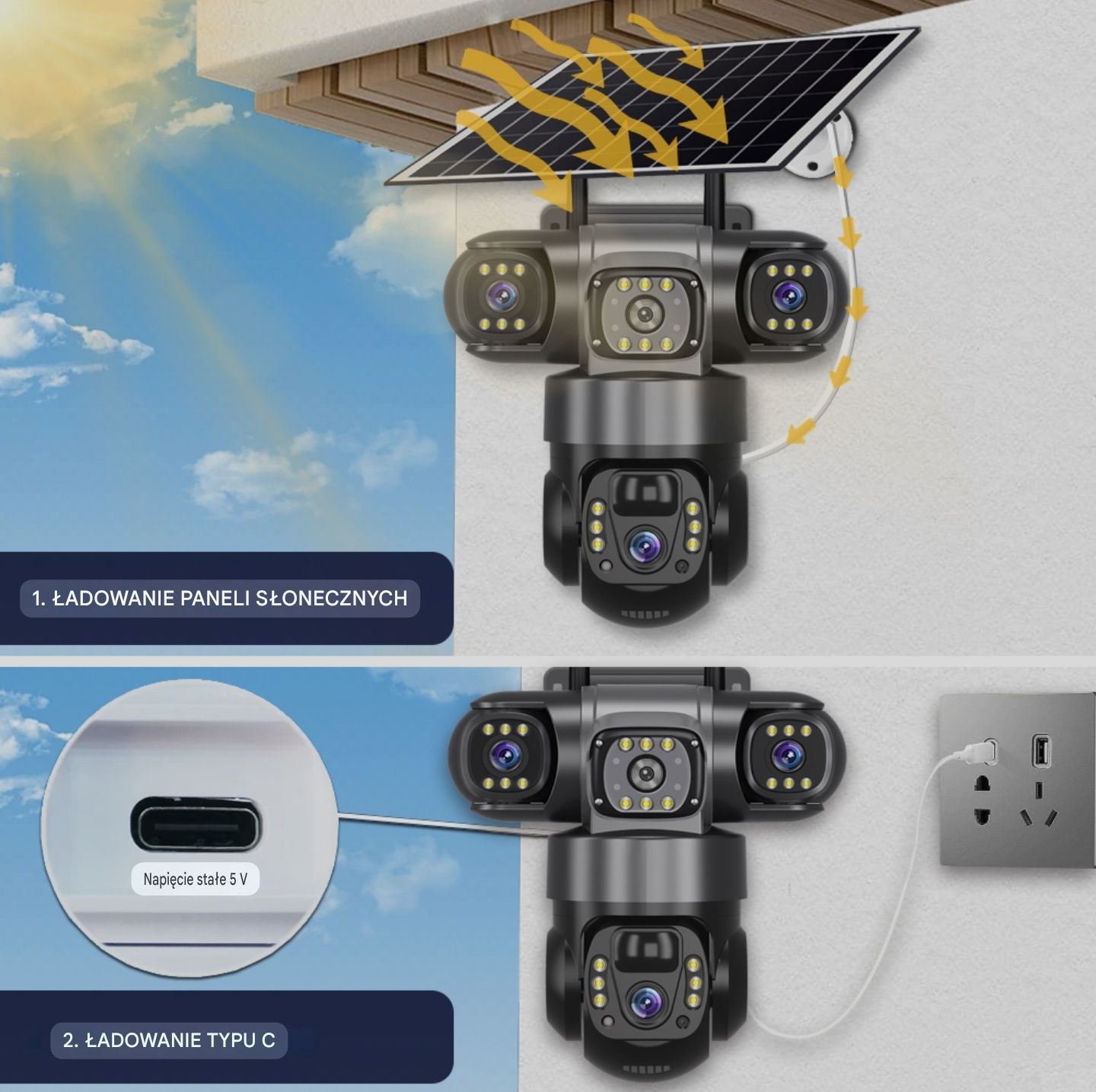 Kamera Solarna WIFI 3 obiektywy IP66 15MP