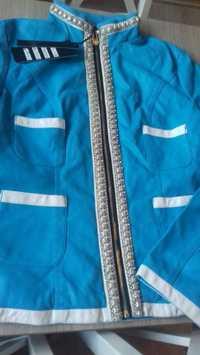 Nowa kurtka ramoneska niebieska biala ,błękitna ze zdobieniami roz.xxl