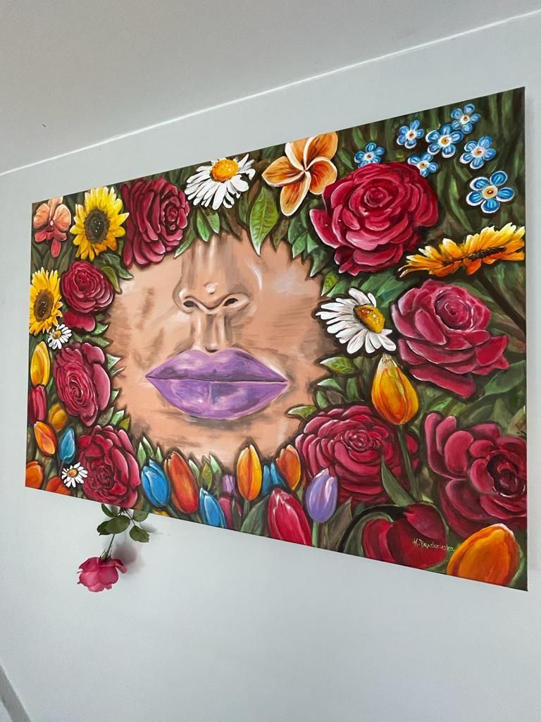 Obraz ręcznie UNIKAT Kobieta w zmysłowych kwiatach 100x70cm duży