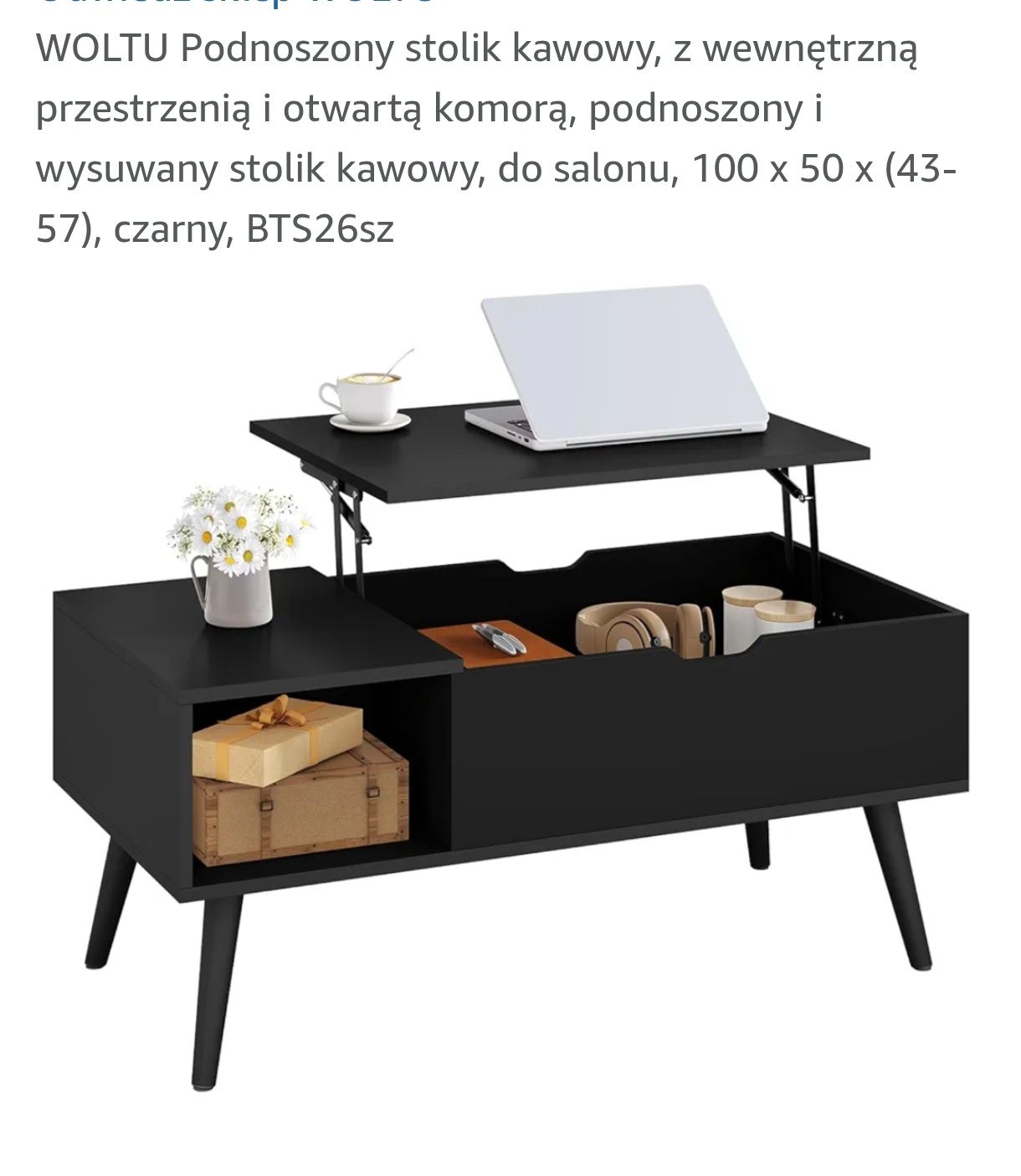 Stolik kawowy czarny z podnoszonym blatem
