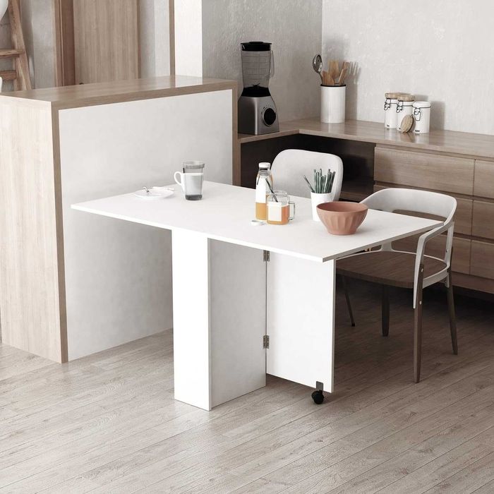 Mesa extensível dobrável de cozinha, de jantar, de apoio branca 140x75