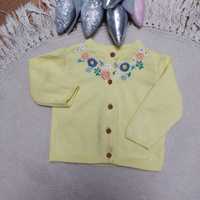 Sweterek bawełniany żółty z kwiatuszkami 3-6 M. Dla dziewczynki
