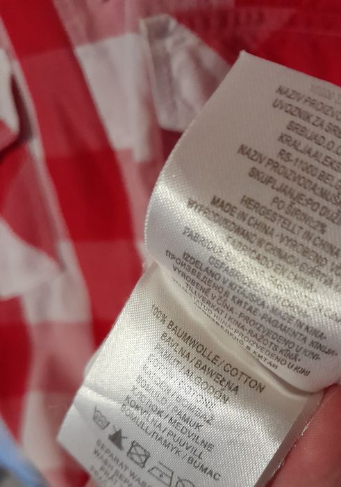 Męska koszula z krótkim rękawem w czerwono-białą kratę. Rozm. L