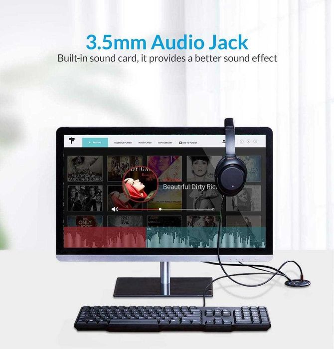 Hub USB 3.0 + audio ORICO  montaż do otworu w blacie biurka.