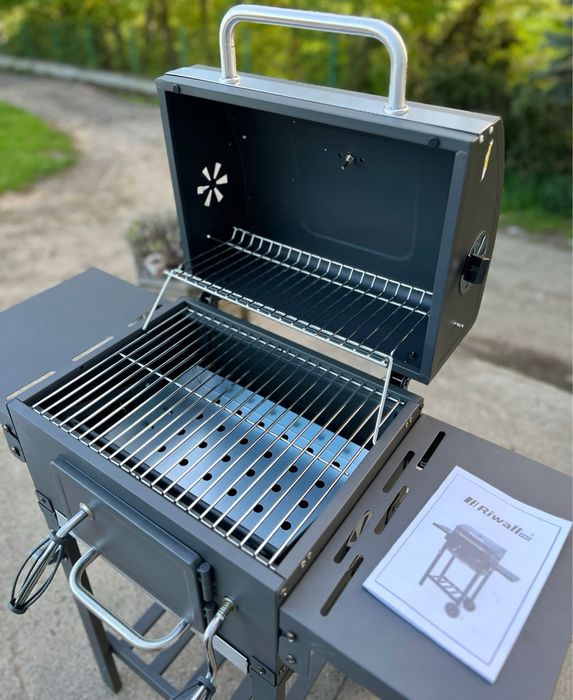 Grill węglowy ogrodowy ruszt z pokrywą zamykany termometr premium