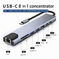 USB hub, розгалужувач, адаптер usb type c, 8 в 1