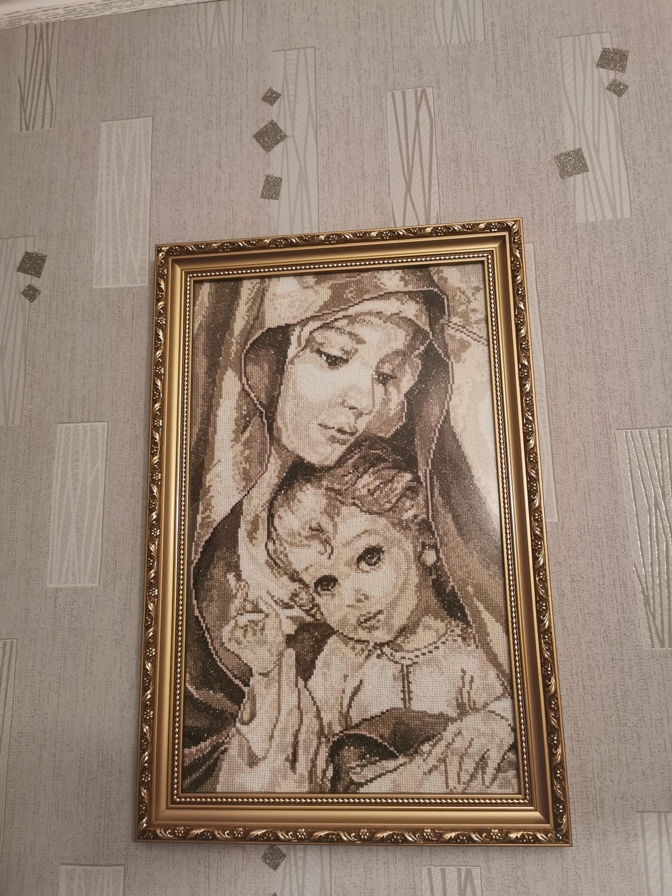 Haft krzyżykowy Madonna z dzieciątkiem 14ct nadrukowana