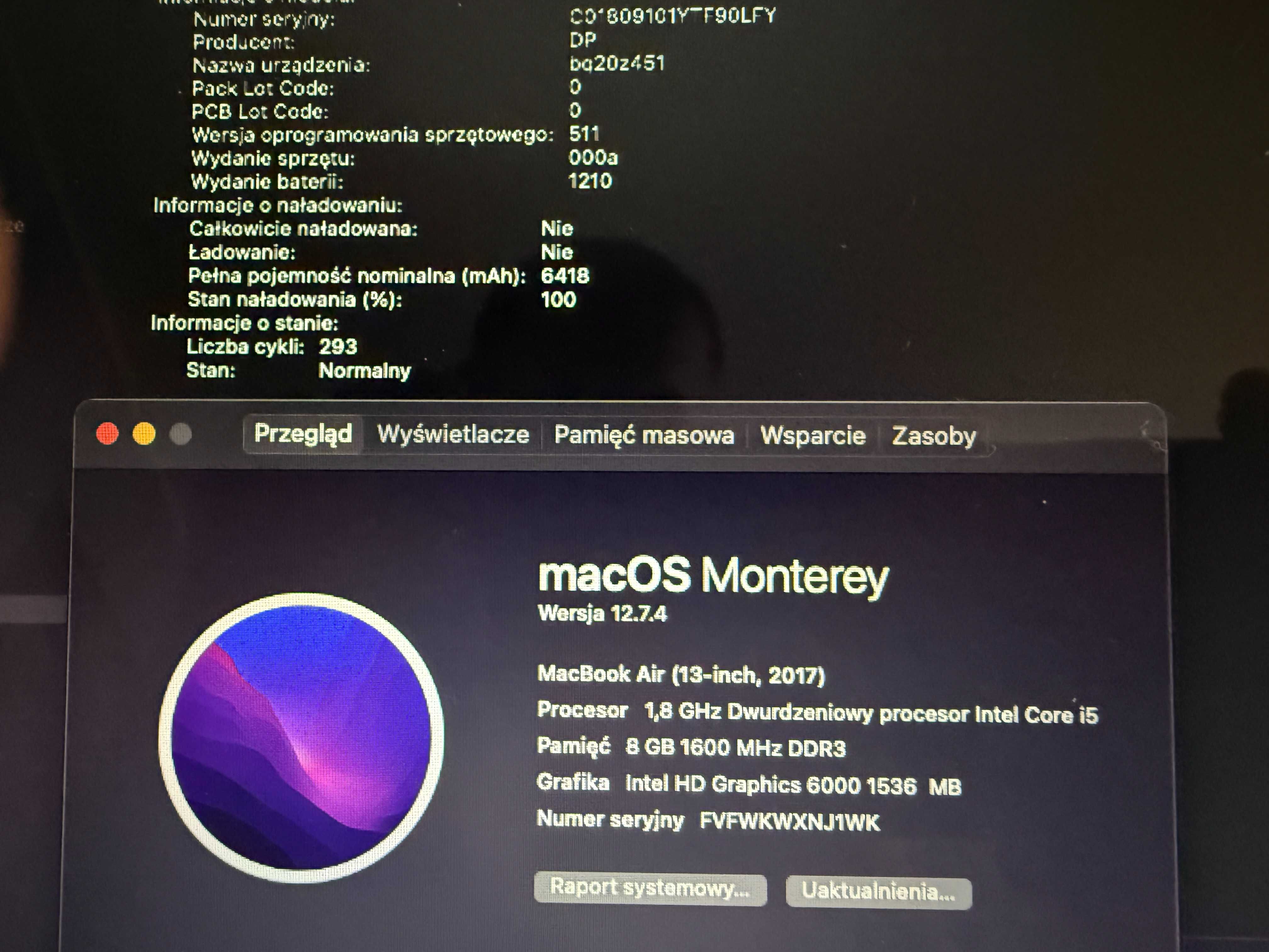 Macbook air 2017 a1466 super stan , oryginalna bateria 89 procent