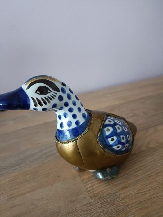 Mosiężno porcelanowa kaczka