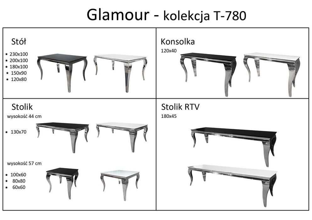 Nowoczesny stół T-780 150x90 silver Glamour chromowany różne wymiary