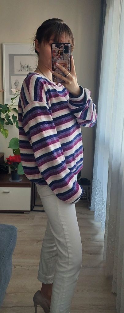 Nowy kolorowy puszysty sweter w paski Cropp M/L