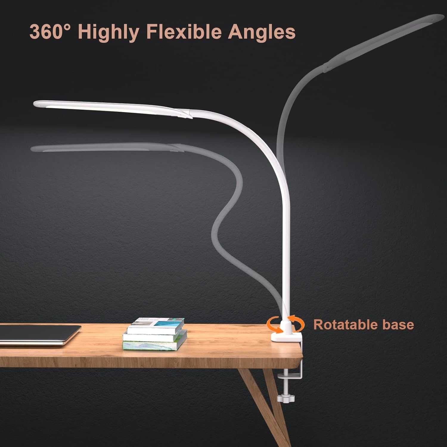 Lampa biurkowa LED z zaciskiem, elastyczna lampa na Łabędziej szyi