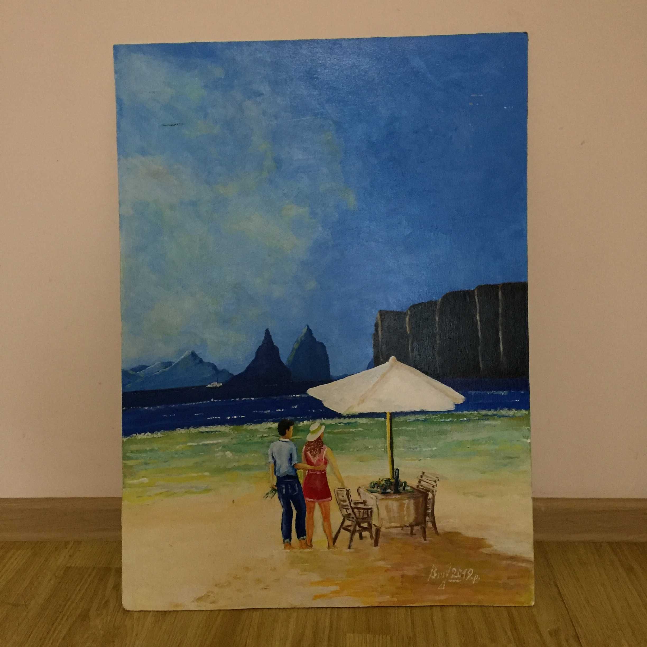 Романтичний вечір на пляжі, картина акрилом, ручна робота, 52,5x73