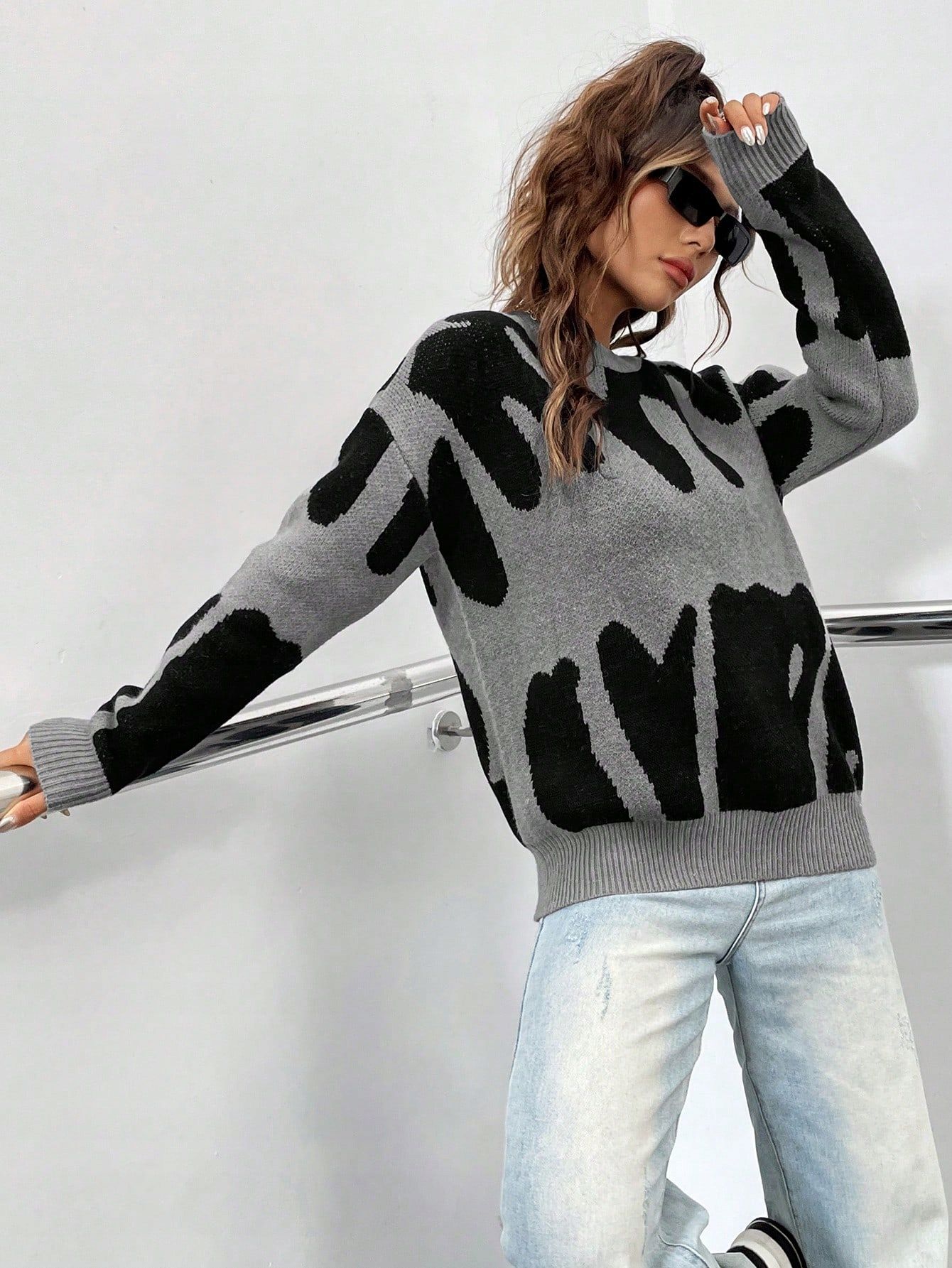 Sweterek z obnizonymi ramionami dwukolorowy casual SHEIN M 38