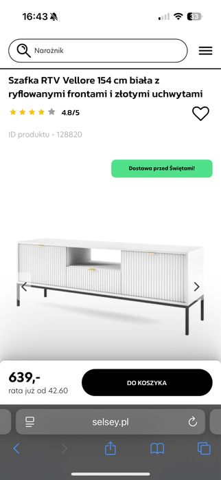 Szafka RTV 154cm biała ryflowana