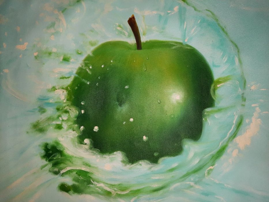 Obraz stary olej płótno jabłko zielone martwa natura