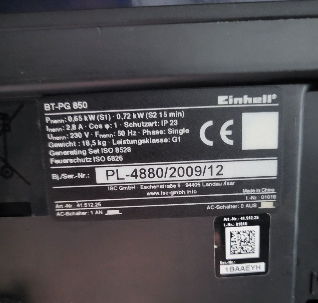 Agregat prądotwórczy einhell BT-PG 850