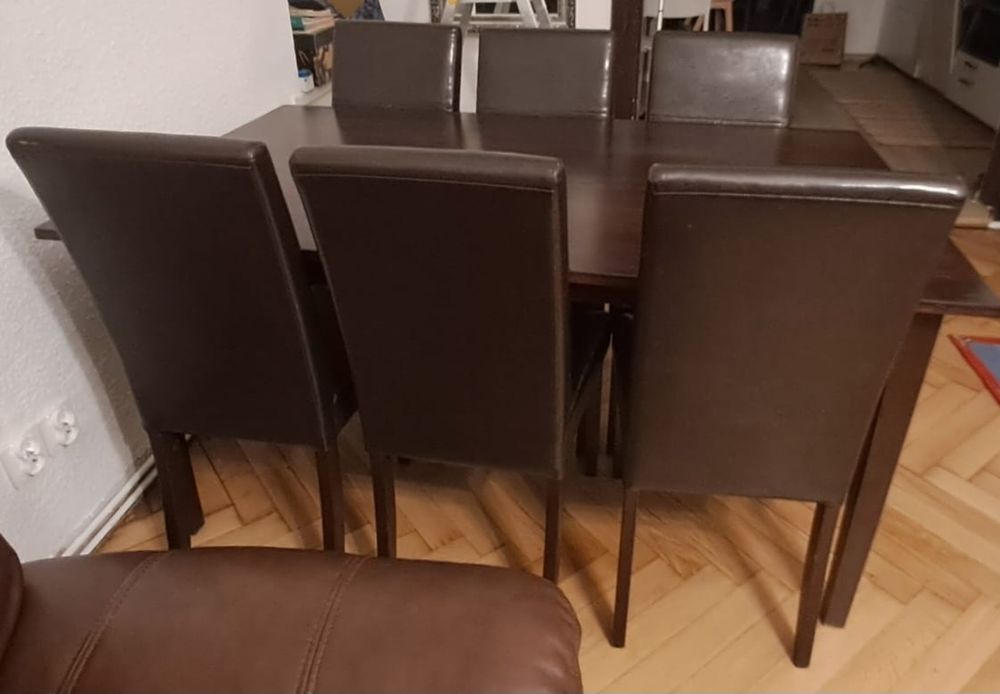 Stół drewniany+6 krzeseł skóra eko.Agata Meble.