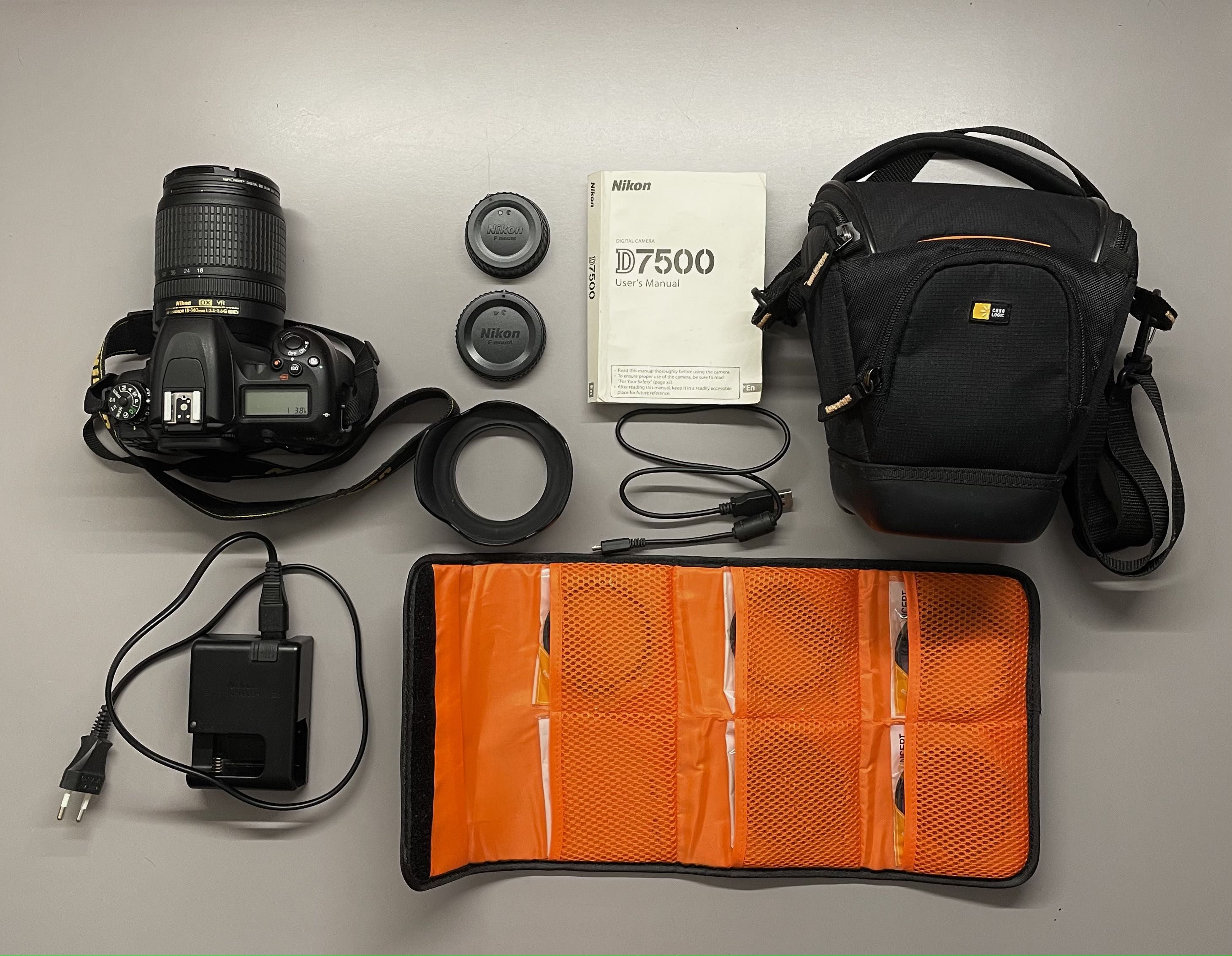 Nikon D7500 + lente 18-140mm + 6 filtros + bolsa