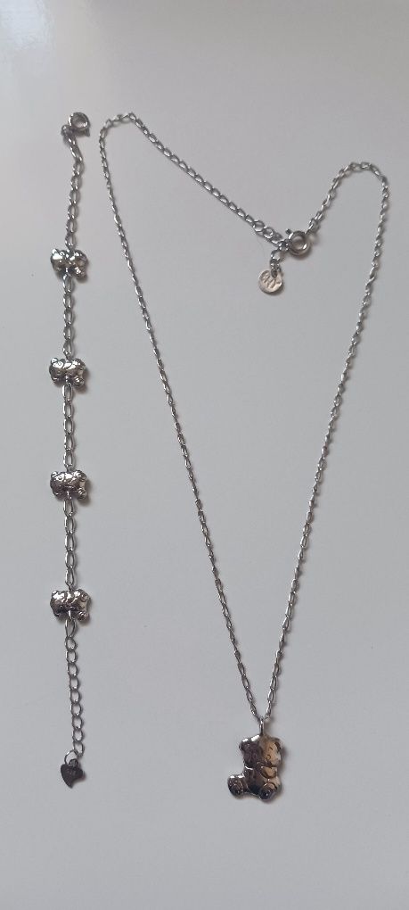 Colar e pulseira em prata original com ursinhos
