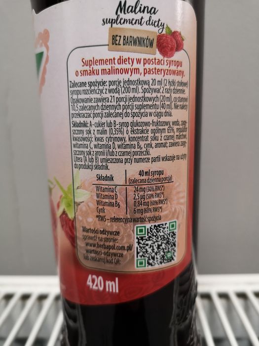 Soki syrop herbapol Malinowy 420 ml 25 sztuk