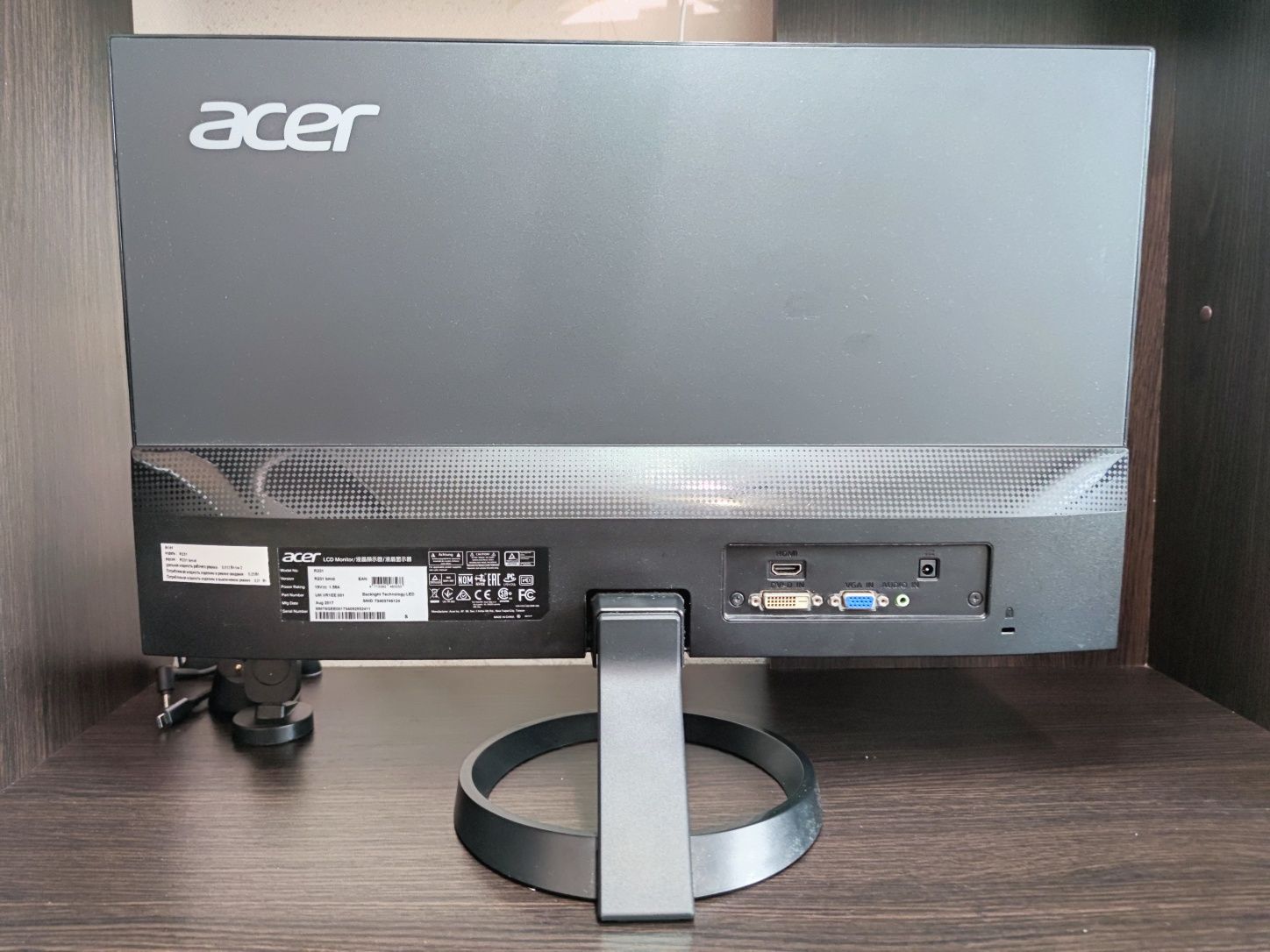 Монітор 23" LED IPS, Acer R231, 1920 x 1080, 6 мс, 16:9, VGA, DVI