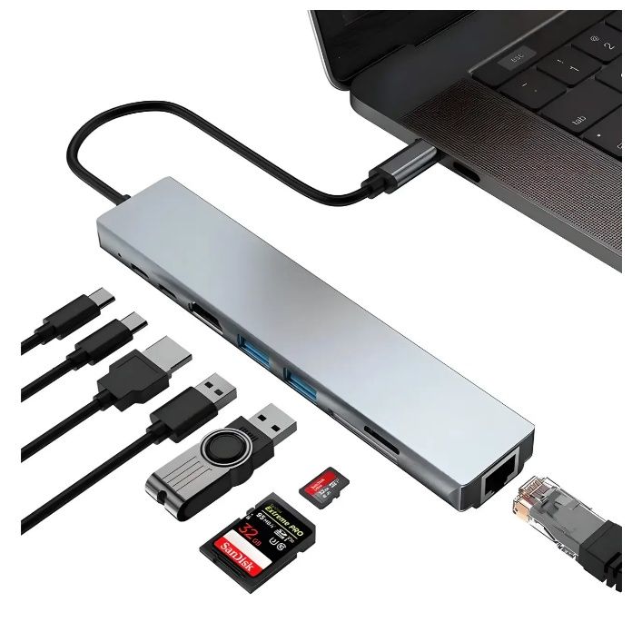 Многофункциональный Usb хаб 8-в-1, Адаптер с USB-портами, Многопортовы