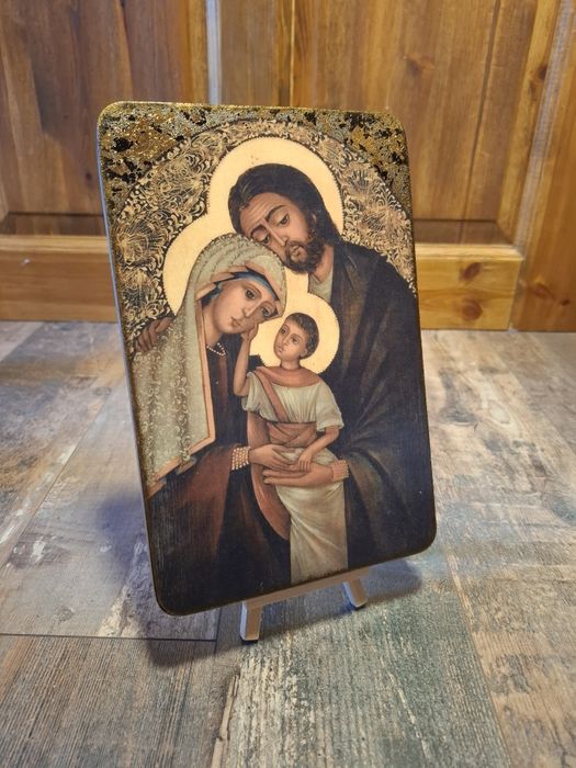 Obraz na ścianę ręcznie zdobiony na drewnie Święta Rodzina