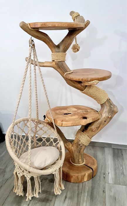 Naturalny Drapak Dla Kota Z Drewna Lina Sizalowa Hamak Kocie Drzewko